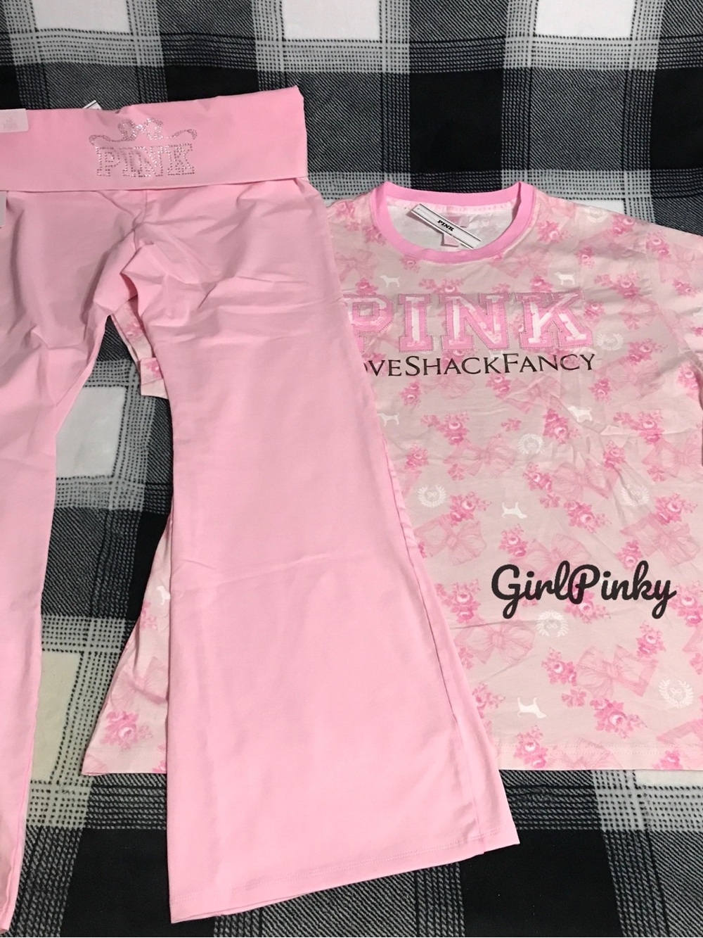 VS PINK x LOVESHACKFANCY FLARE LEGGINGS & TEE BEAUX ICONS FLORAL LOGO